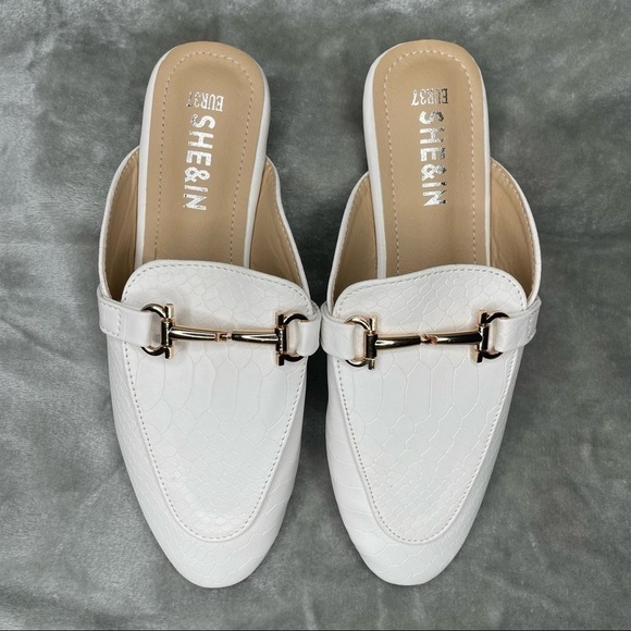 She & In Slip On Mule Faux Snake Skin Loafers Gold Detail Size 37 - Picture 2 of 6